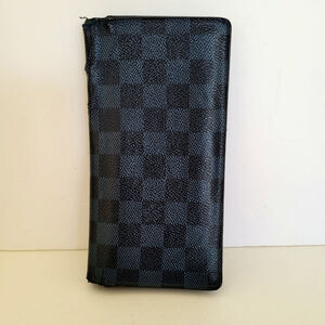 Vintage Louis Vuitton Damier Brazza Wallet Colalt Blue Black Bi-Fold Large Check